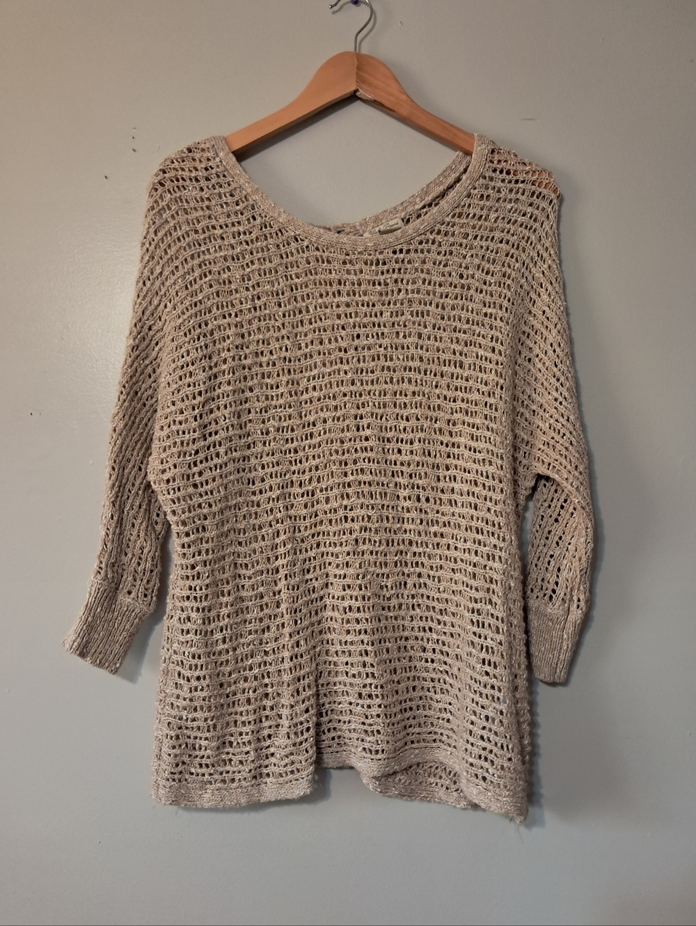 Lucky Brand Open-Weave Scoop Neck Sweater in Beige